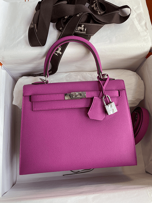 H**me5 Kelly Handbag Pink Epsom with Palladium Hardware 25