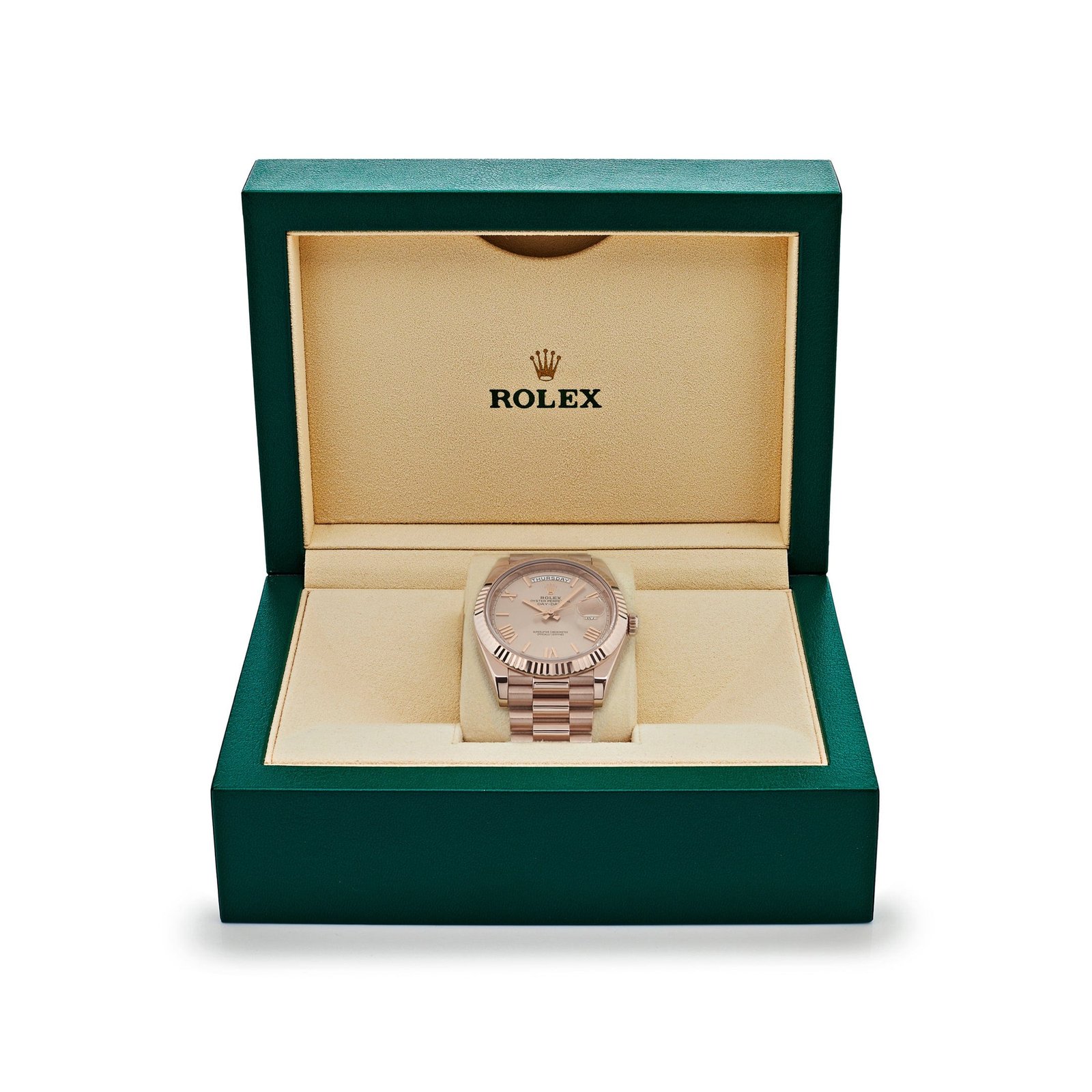 R01ex Day-Date 40 228235 Rose Gold Sundust Roman Dial (2023)