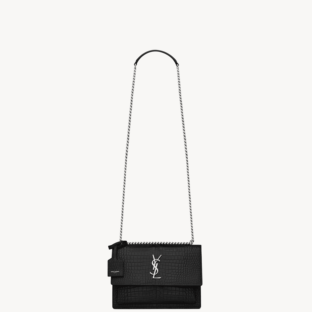 Sa1nt Lau*nt SUNSET MEDIUM IN CROCODILE-EMBOSSED LEATHER
