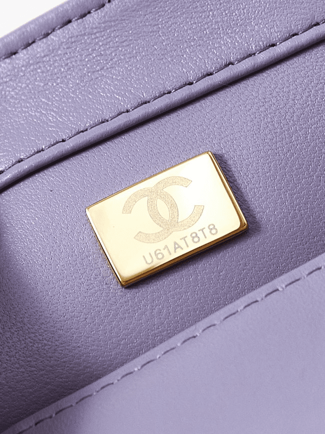 Ch**el Shiny Lambskin Quilted Mini Pearl Logo Flap Light Purple
