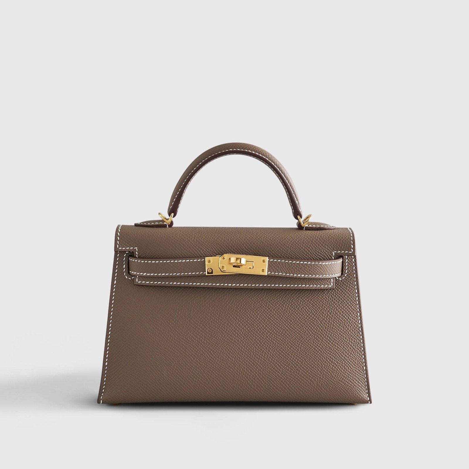 H**me5 Kelly Mini Epsom Sellier Etoupe Gold Hardware