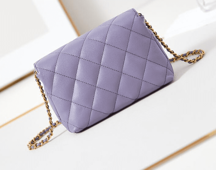 Ch**el Shiny Lambskin Quilted Mini Pearl Logo Flap Light Purple