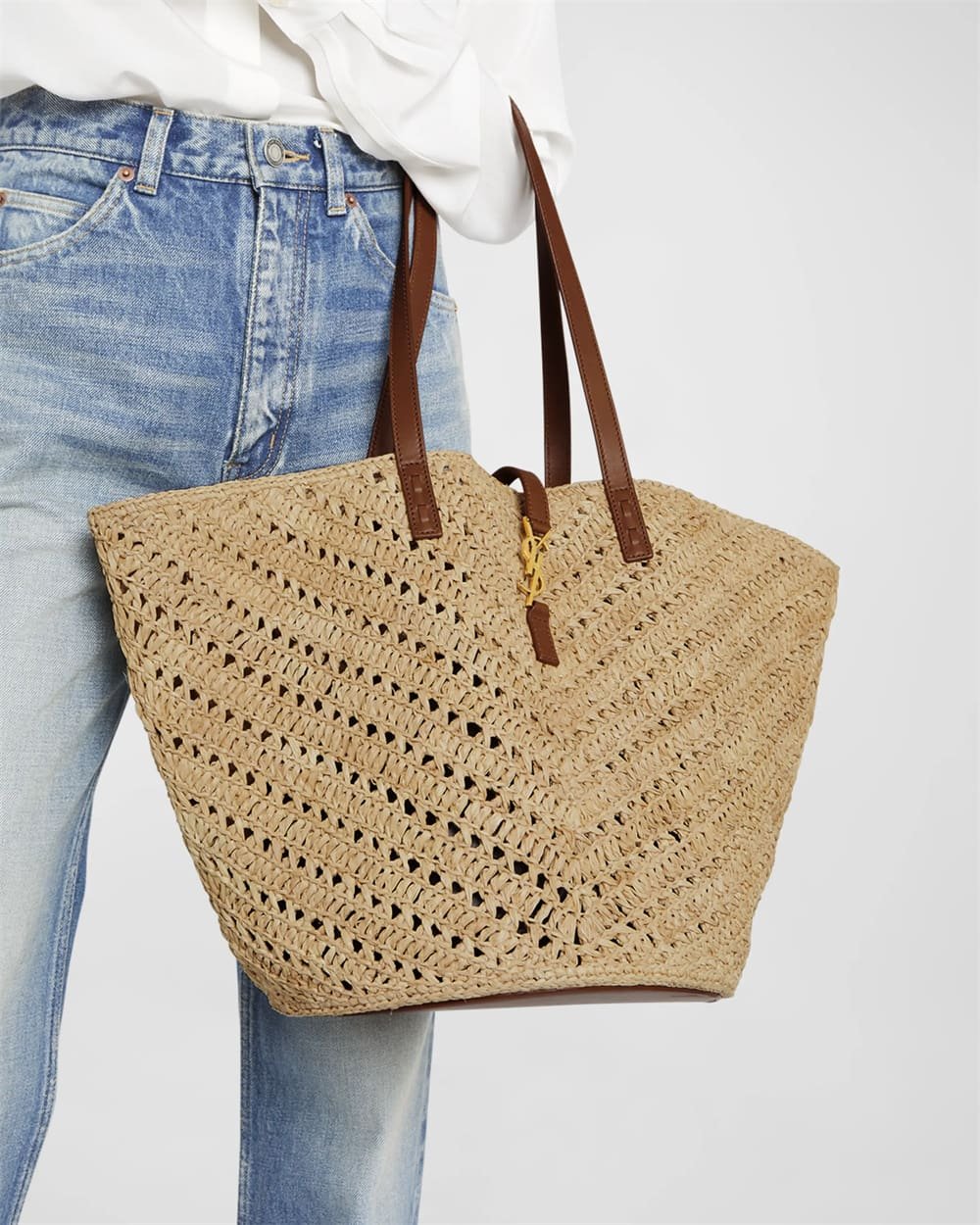 Sa1nt Lau*nt Panier Medium Y51 Tote Bag in Raffia