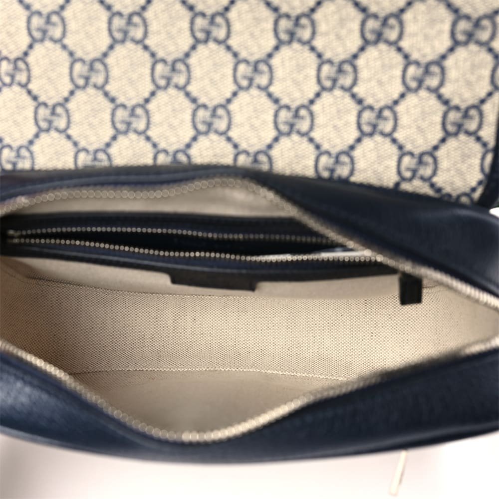 Gvc*1 Svp*me Monogram Textured Dollar Calfskin Web Studded Mini Ophidia Flap Shoulder Bag Beige Blue