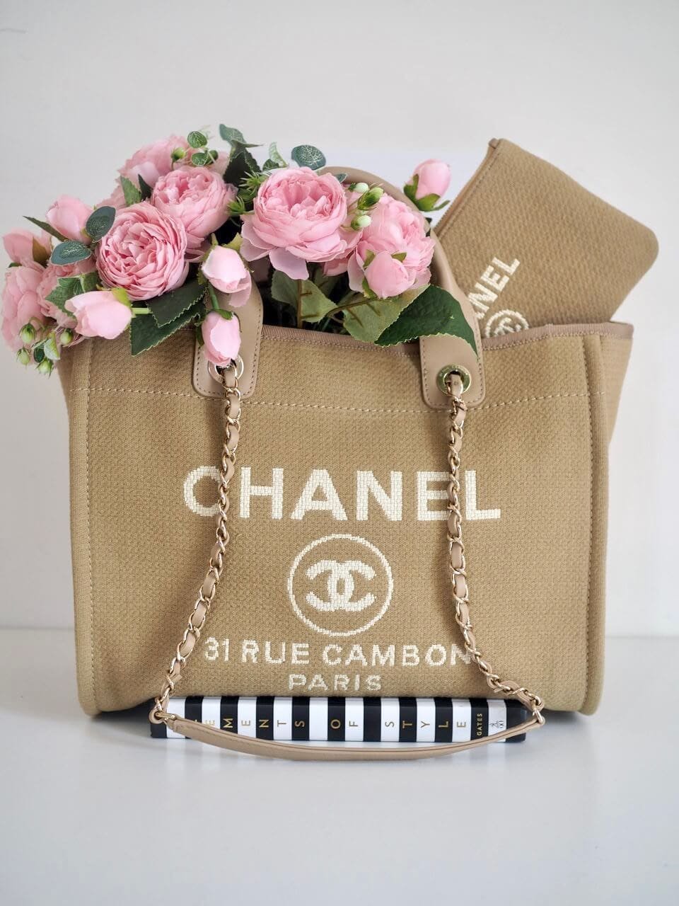 Ch**el Deauville Tote Small Beige Canvas