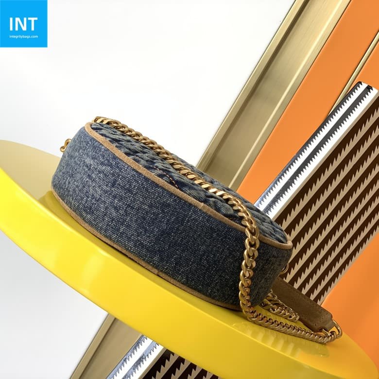 Sa1nt Lau*nt Round Quilted Denim Crossbody Bag