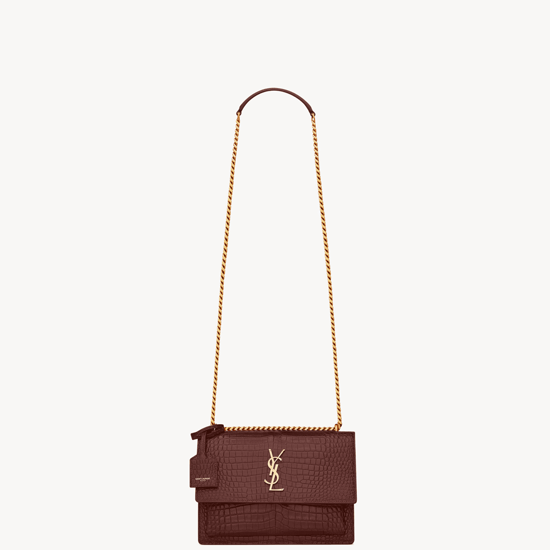 Sa1nt Lau*nt SUNSET MEDIUM IN CROCODILE-EMBOSSED LEATHER
