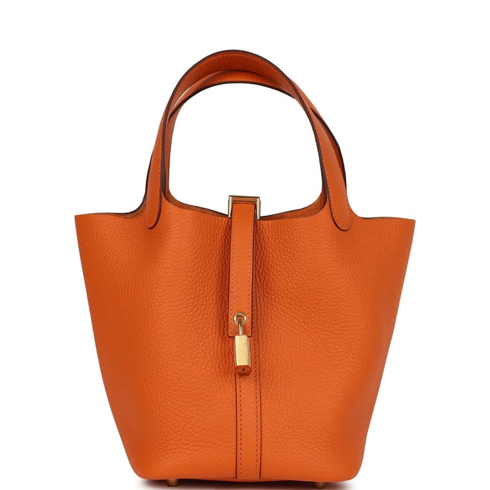 H**me5 Picotin Lock 18 Orange Clemence Gold Hardware