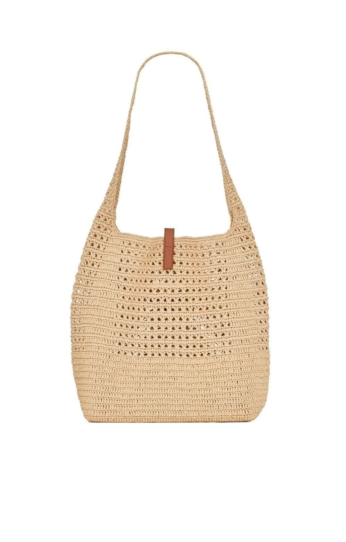 Sa1nt Lau*nt Le 5 À 7 in Raffia Crochet and Smooth Leather