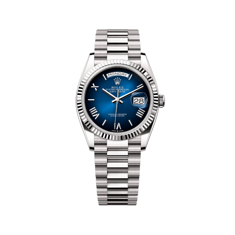 R01ex Day-Date 40 228239 White Gold Blue Ombre Roman Numeral Dial (2024)