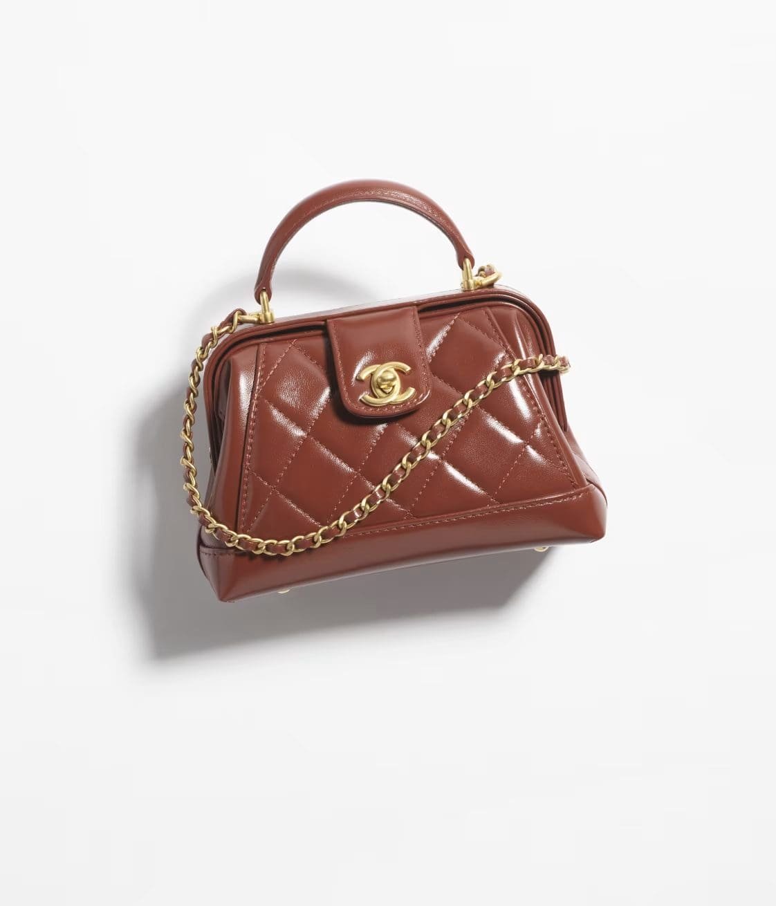Ch**el Polished Lambskin & Gold-Tone Metal Brown