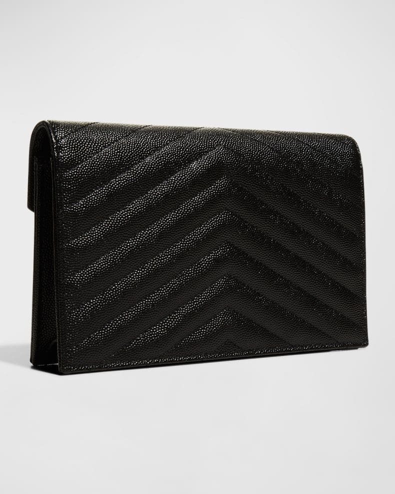 Sa1nt Lau*nt Y51 Monogram Small Wallet on Chain in Grained Leather