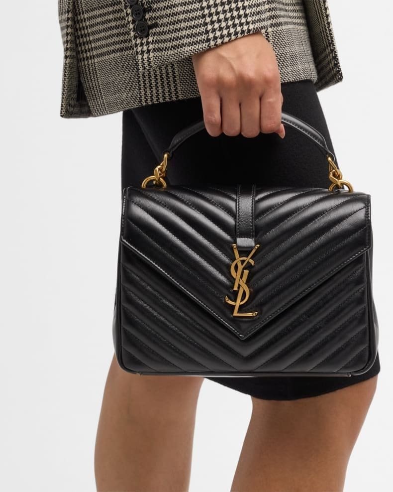 Sa1nt Lau*nt College Medium Y51 Flap Top-Handle Bag in Quilted Leather