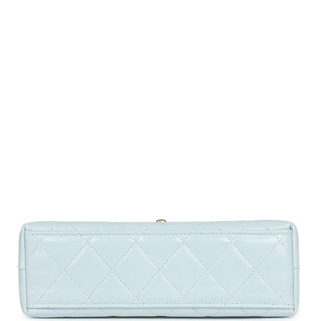 Ch**el Small Kelly Shopper Light Blue Shiny Aged Calfskin Brushed Gold Hardware