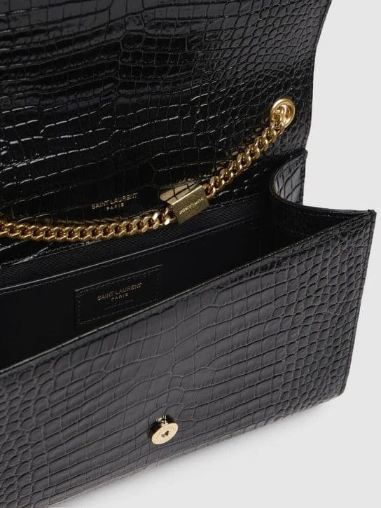 Sa1nt Lau*nt Medium Kate Tassel Chain Bag In Black Crocodile Em