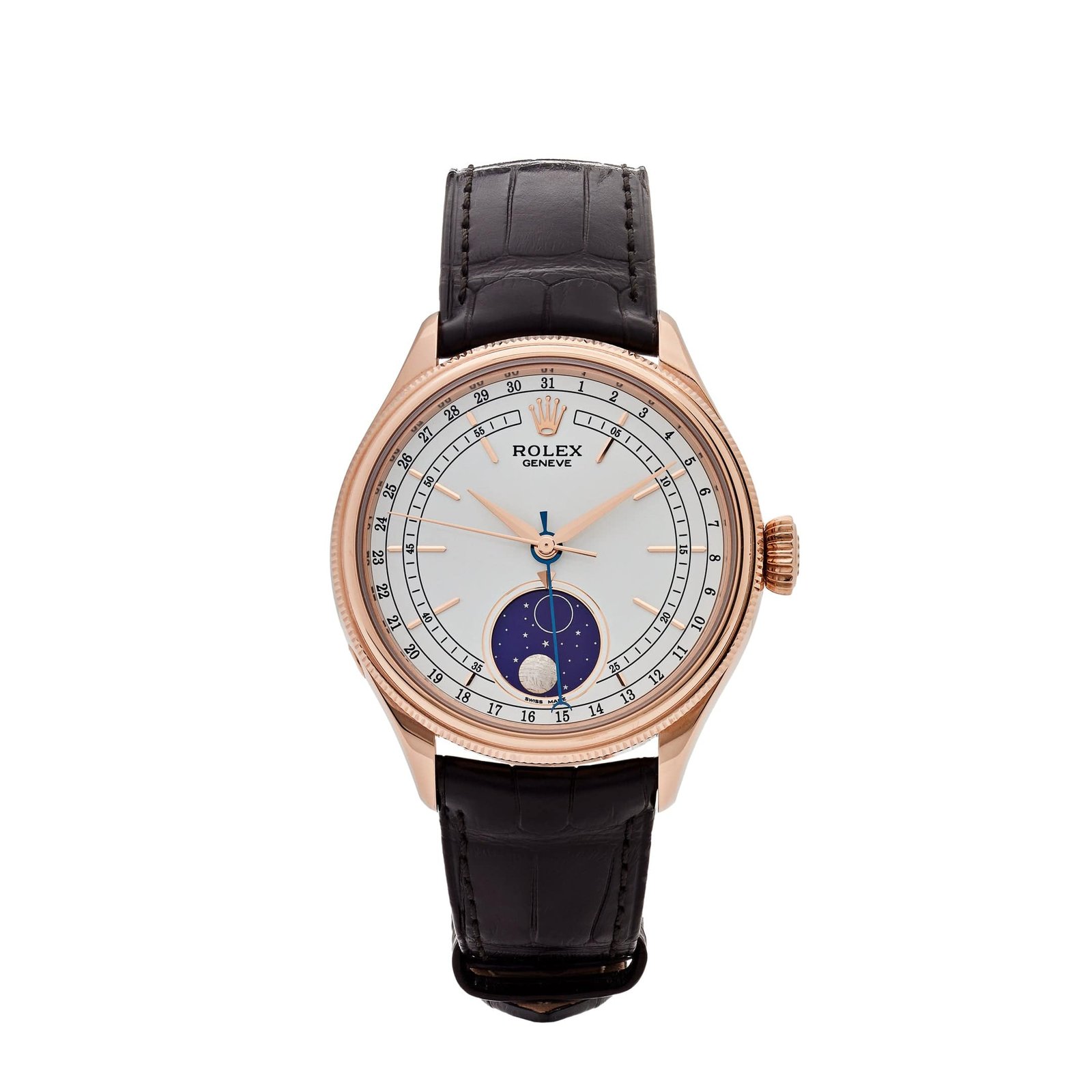 R01ex Cellini 50535 Rose Gold White Dial Moon Phase