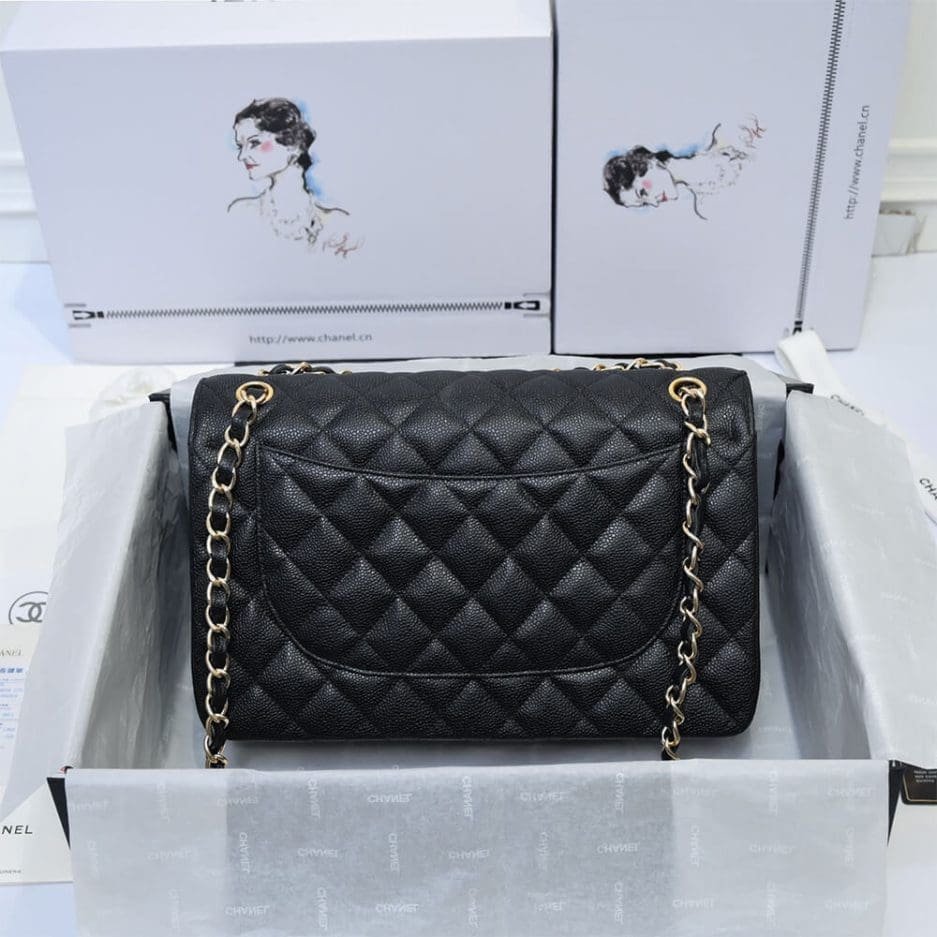 Ch**el LARGE CLASSIC HANDBAG  Grained Calfskin & Gold Metal