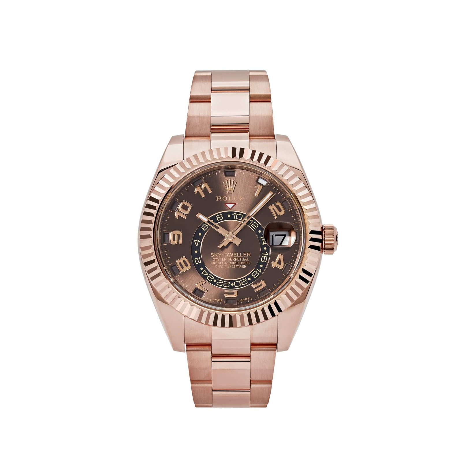 R01ex Sky-Dweller 326935 Rose Gold Chocolate Arabic Numeral Dial