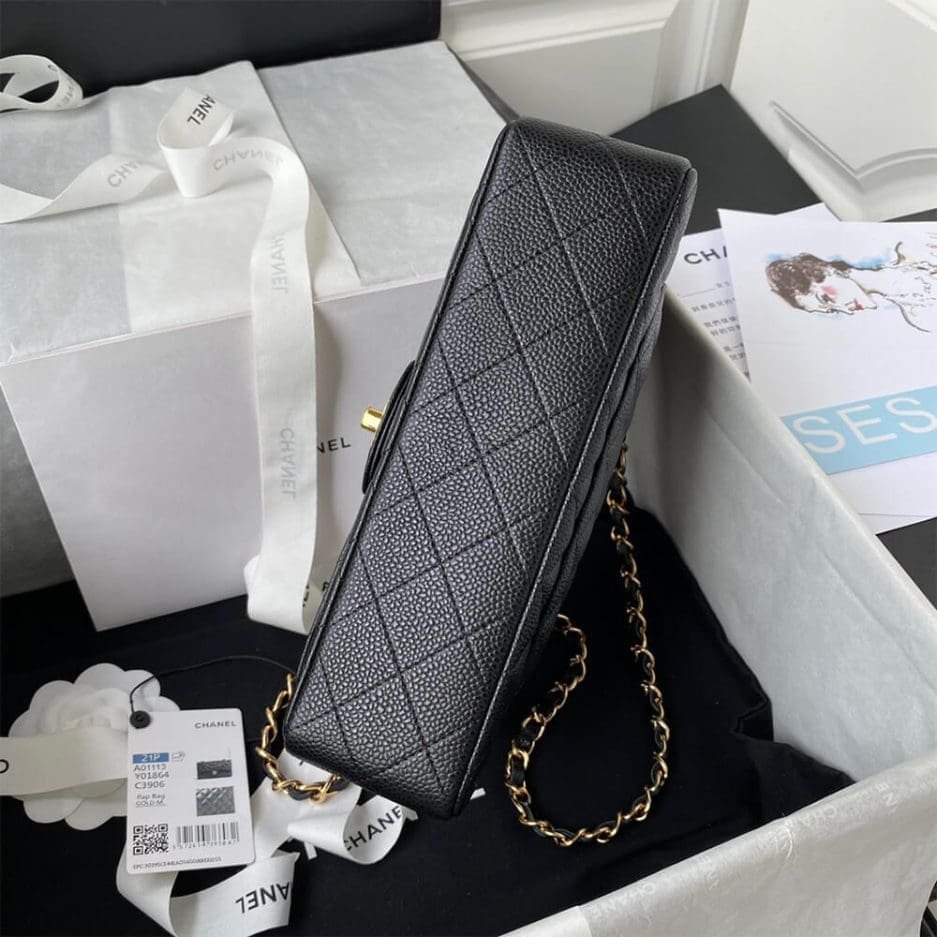 Ch**el SMALL CLASSIC HANDBAG Grained Calfskin & Gold Metal (top quality)