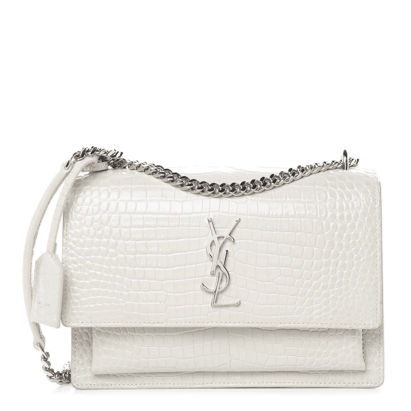 Sa1nt Lau*nt Calfskin Crocodile Embossed Medium Monogram Sunset Icy White