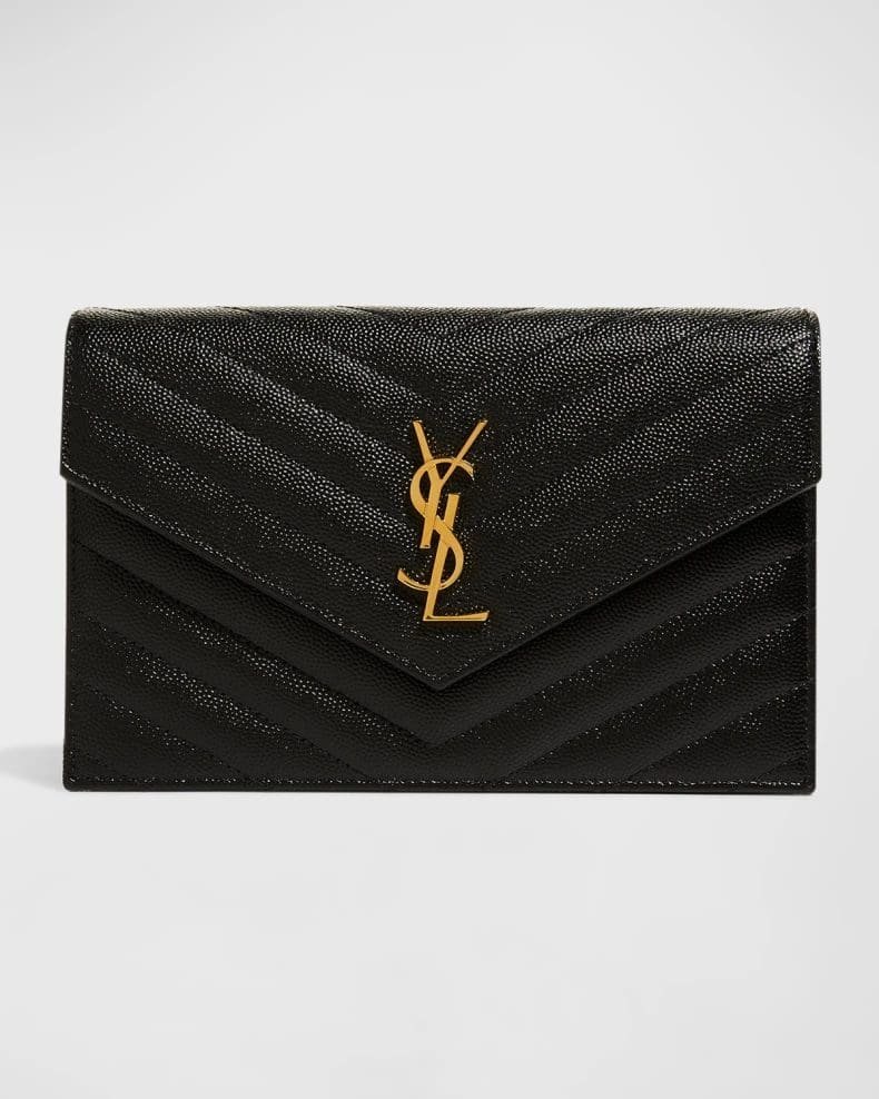 Sa1nt Lau*nt Y51 Monogram Small Wallet on Chain in Grained Leather