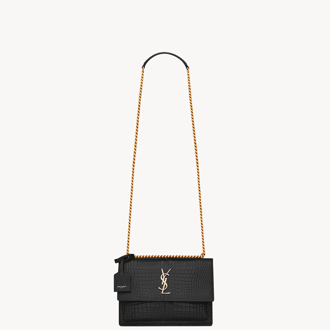 Sa1nt Lau*nt SUNSET MEDIUM IN CROCODILE-EMBOSSED LEATHER