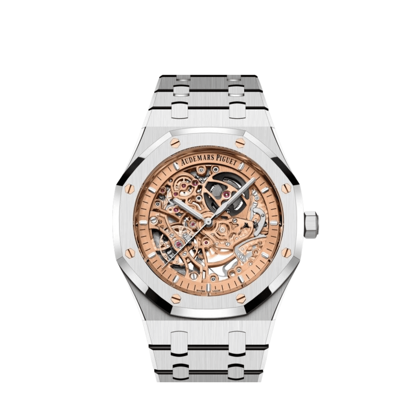 Audemars P1g*et Royal Oak 15407ST.OO.1220ST.02 Double Balance Wheel  Stainless Steel Openworked Pink Gold-Toned Dial 41mm