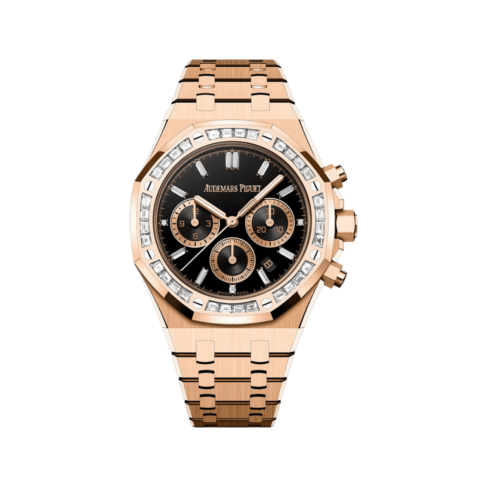 Audemars P1g*et Royal Oak Chronograph 26715OR.ZZ.1356OR.02 Rose Gold D1am0nd Bezel Black Onyx Dial