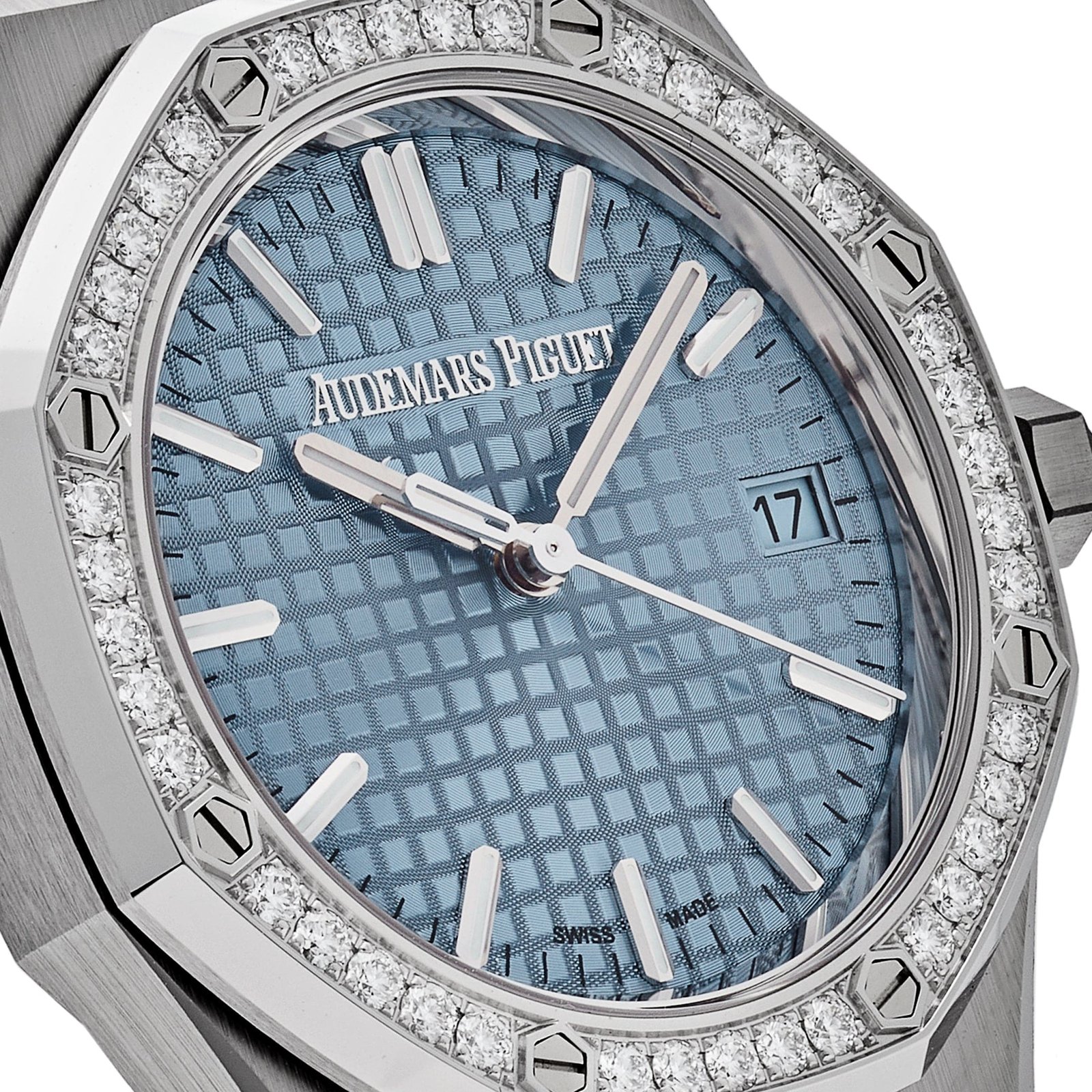 Audemars P1g*et Royal Oak 77451ST.ZZ.1361ST.01 ‘Ladies’ Selfwinding ’50th Anniversary’ Stainless Steel Light Blue Dial D1am0nd Bezel (2023)