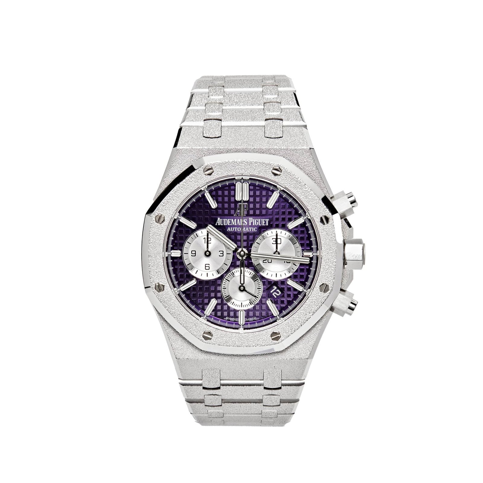 Audemars P1g*et Royal Oak 26331BC.GG.1224BC.01 Chronograph Purple Dial Frosted White Gold