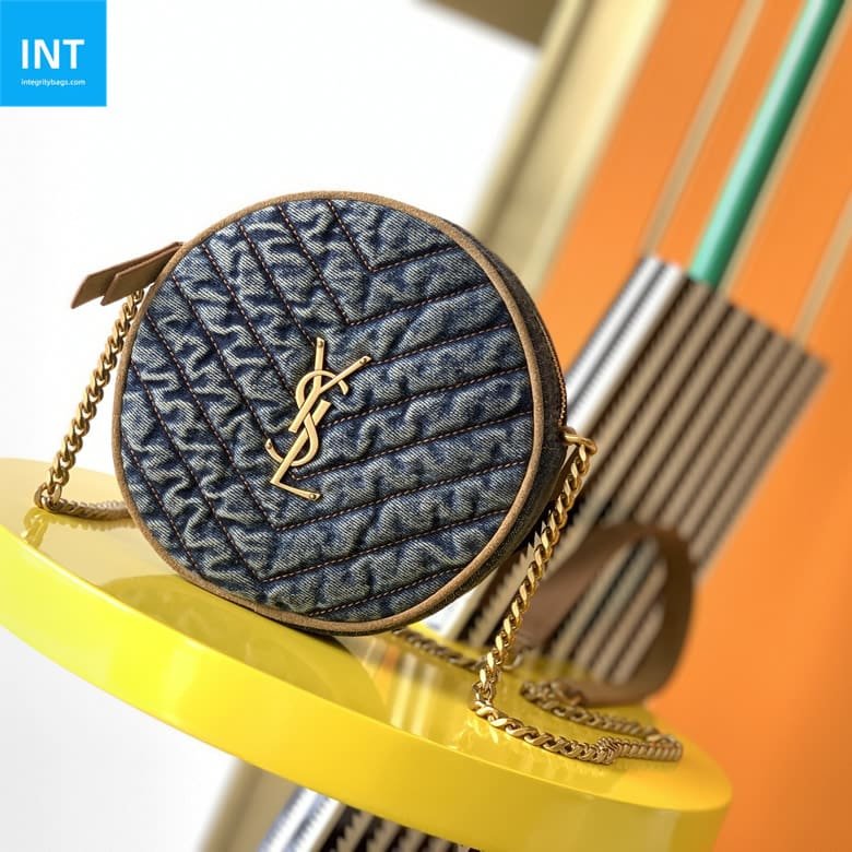 Sa1nt Lau*nt Round Quilted Denim Crossbody Bag