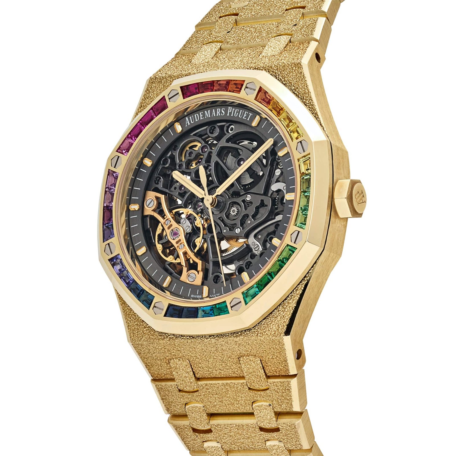 Audemars P1g*et Royal Oak 15412BA.YG.1224BA.01 Rainbow Baguette Frosted Yellow Gold Double Balance Wheel