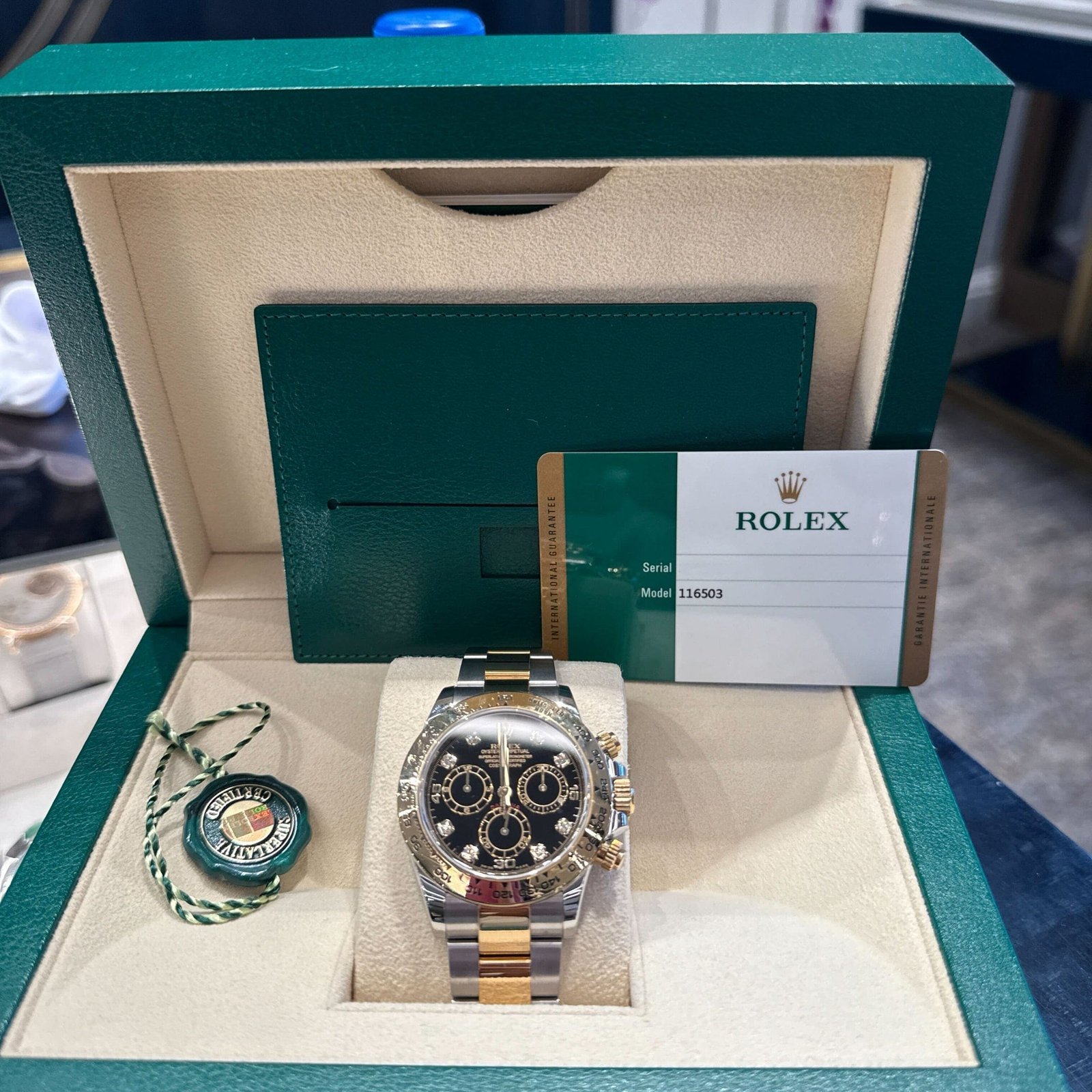 R01ex Daytona 116503 Yellow Gold Stainless Steel Black D1am0nd Dial (2018)