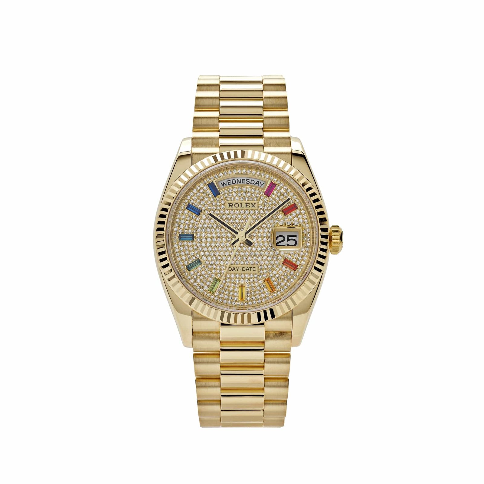 R01ex Day-Date 36 128238 Yellow Gold D1am0nd-Paved Rainbow Dial (2022)