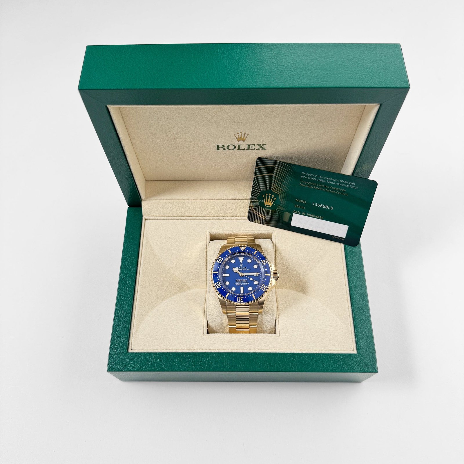 R01ex Deepsea 136668LB Yellow Gold Blue Dial Oyster