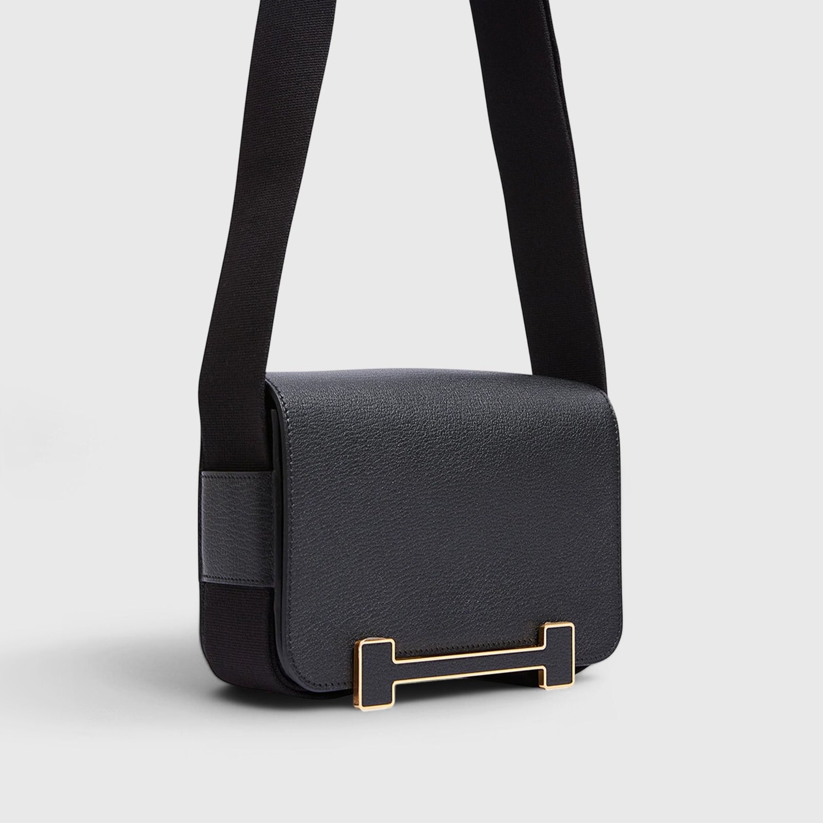 H**me5 Geta Bag Chevre Black Gold Hardware