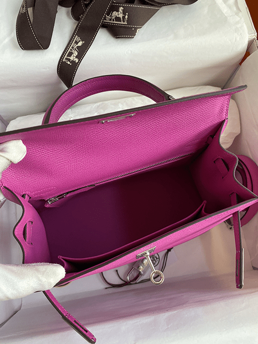 H**me5 Kelly Handbag Pink Epsom with Palladium Hardware 25