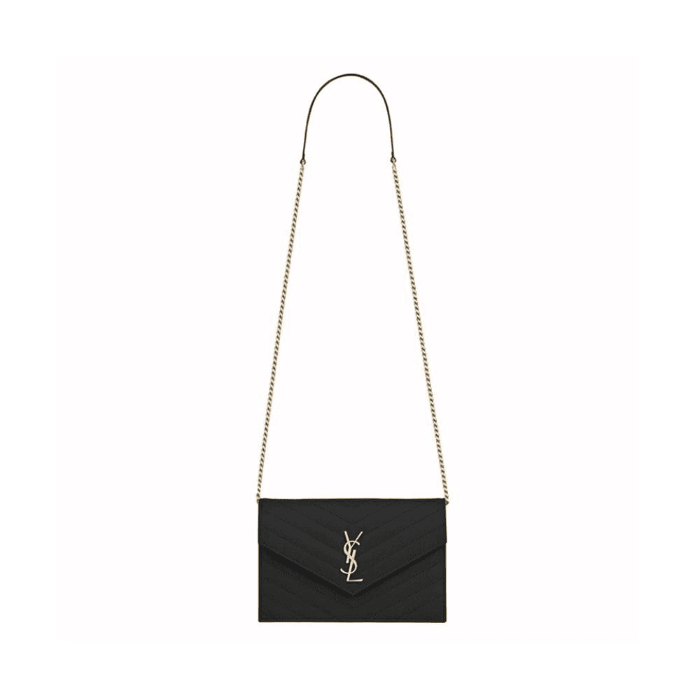 Sa1nt Lau*nt Envelope Chain Wallet In Grain De Poudre Embossed