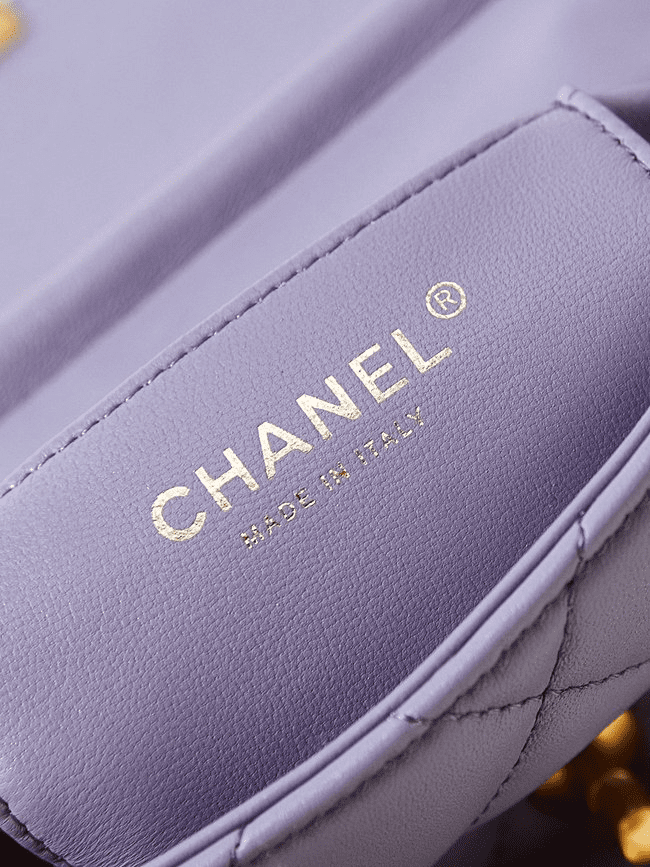 Ch**el Shiny Lambskin Quilted Mini Pearl Logo Flap Light Purple