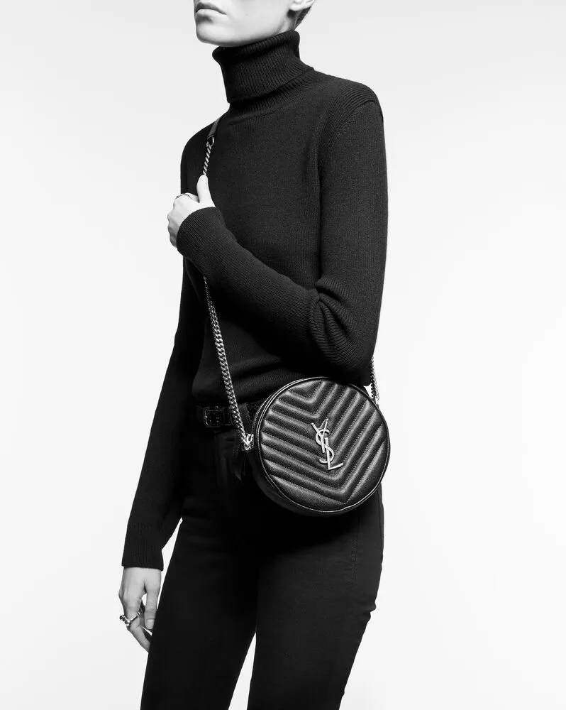 Sa1nt Lau*nt VINYLE ROUND QUILTED GRAIN LEATHER ROUND BAG