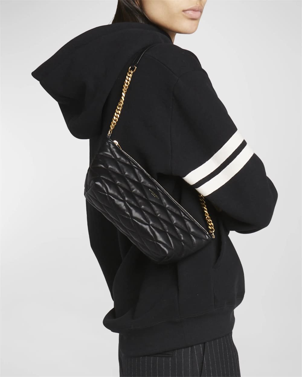 Sa1nt Lau*nt Ziptop Mini Shoulder Bag in Quilted Smooth Leather
