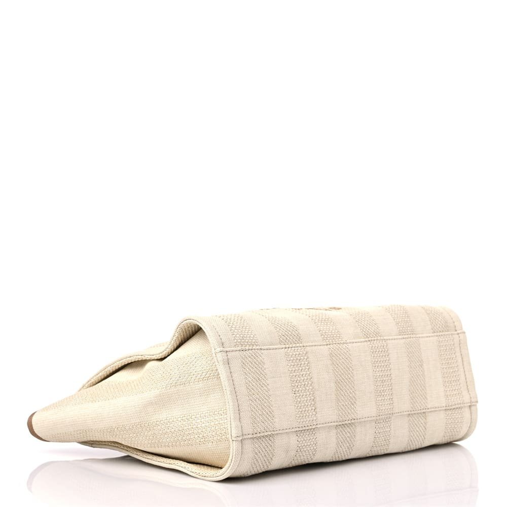 Ch**el Mixed Fibers Calfskin Striped Deauville Tote Beige