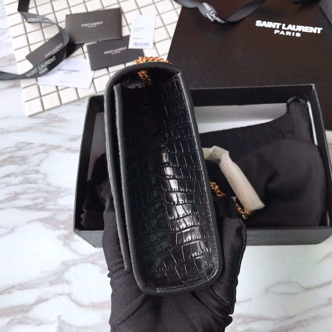 Sa1nt Lau*nt Medium Kate Tassel Chain Bag In Black Crocodile Em