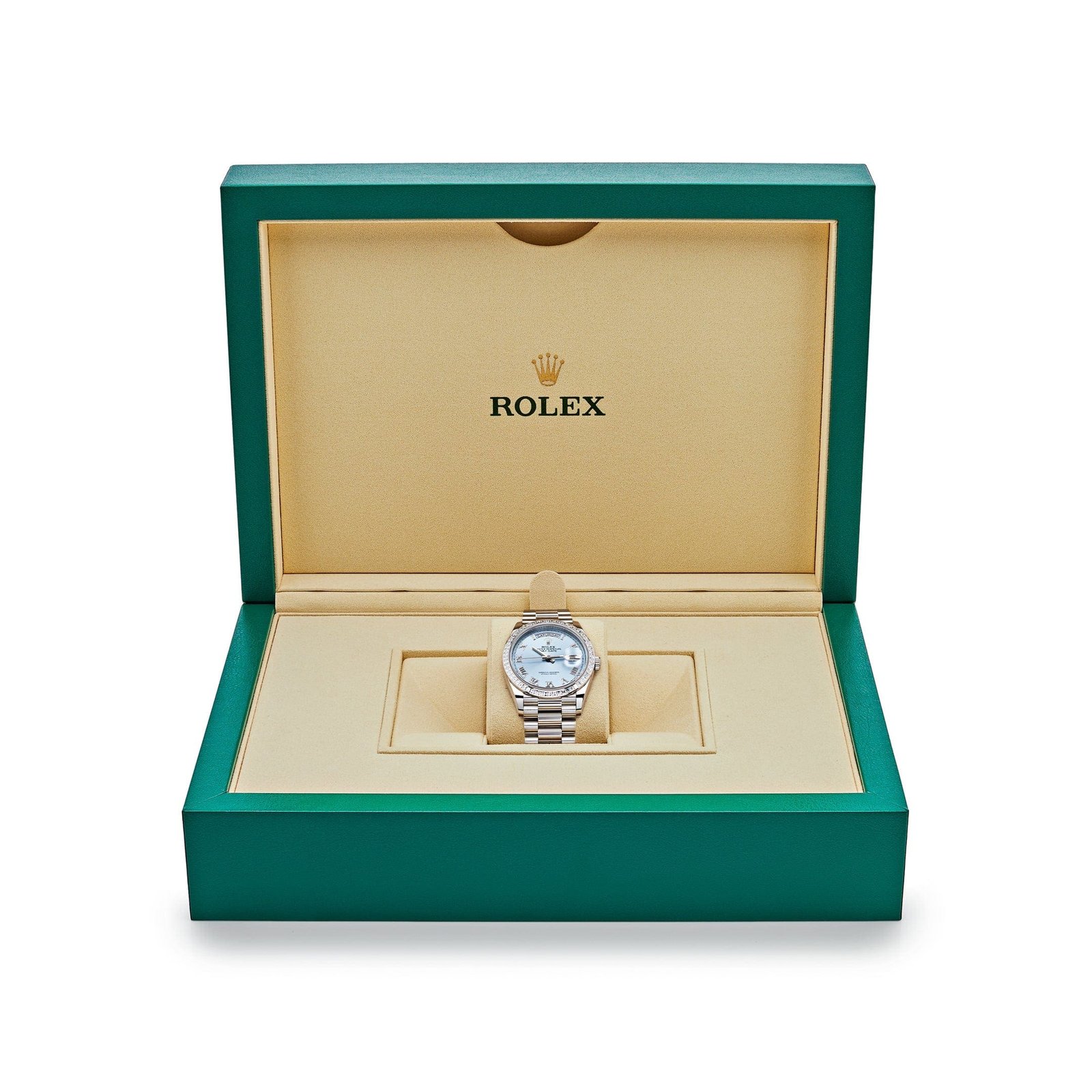 R01ex Day-Date 36 128396TBR Platinum Ice Blue Dial D1am0nd Bezel (2024)