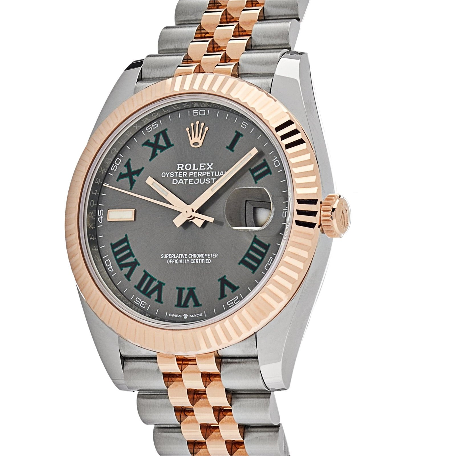R01ex Datejust 41 126331 Rose Gold Stainless Steel Wimbledon Dial Jubilee