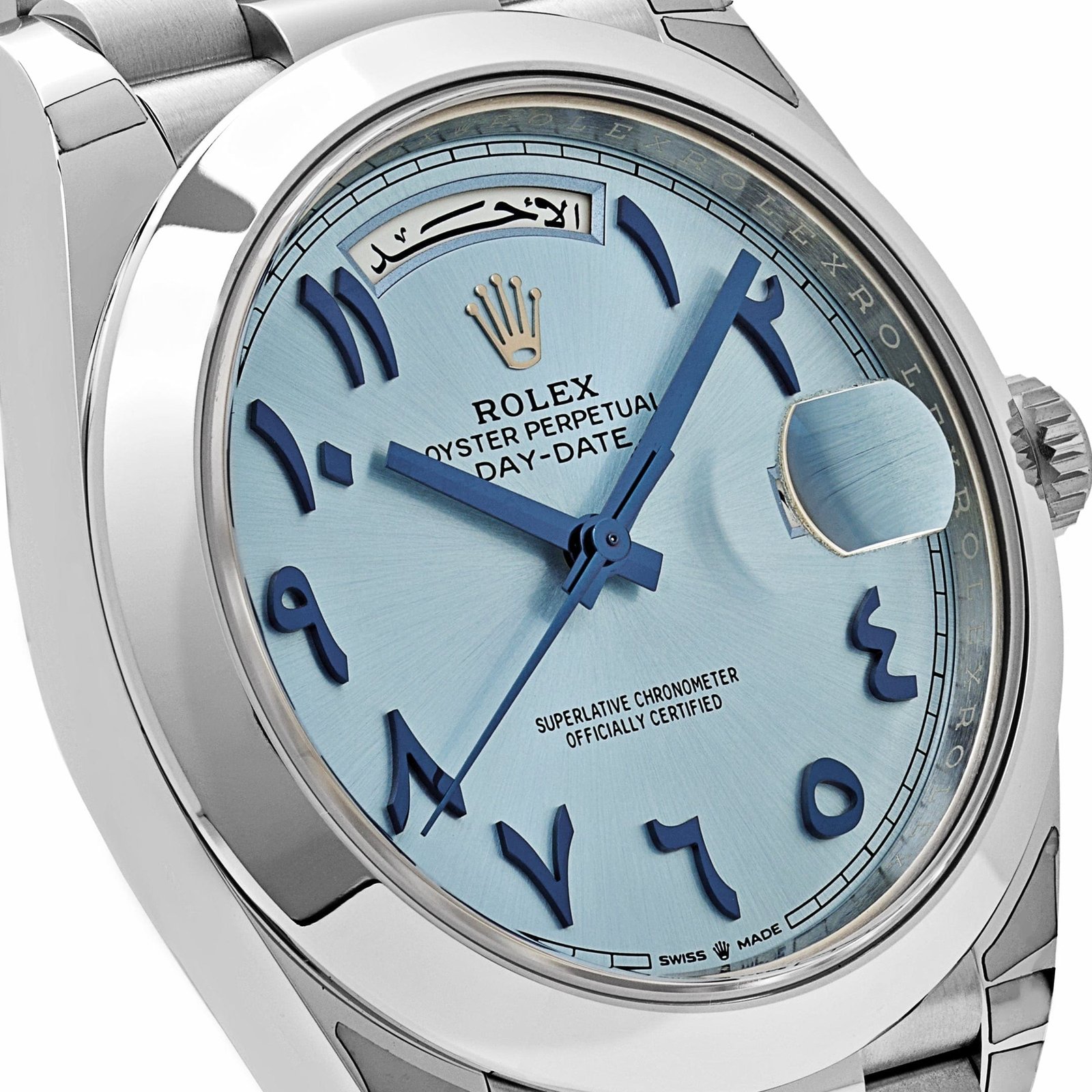 R01ex Day-Date 40 228206 Platinum Ice Blue Arabic Dial Smooth Dial