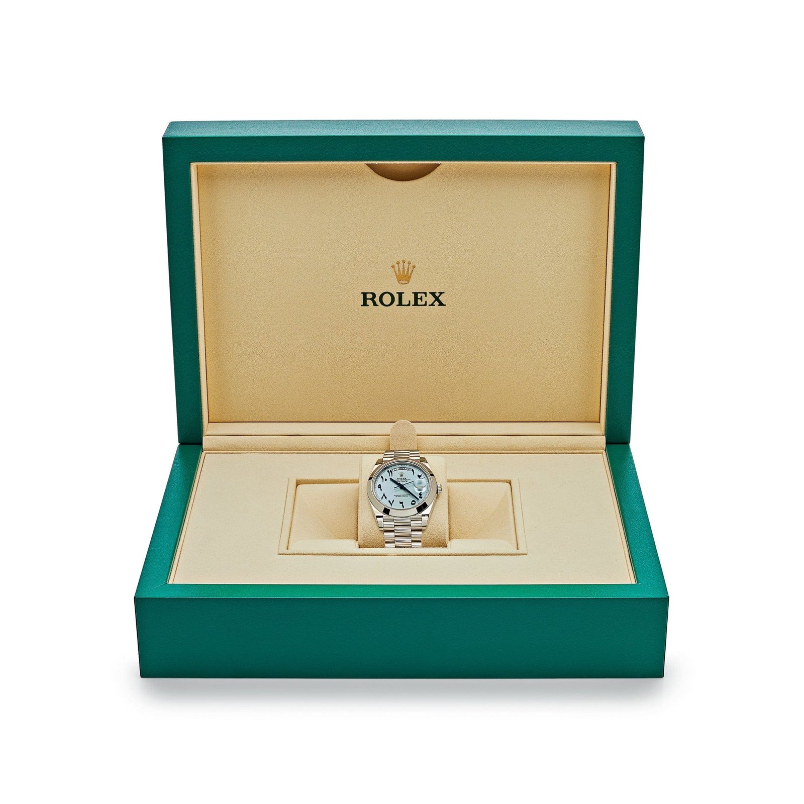 R01ex Day-Date 40 228206 Platinum Ice Blue Arabic Dial Smooth Dial