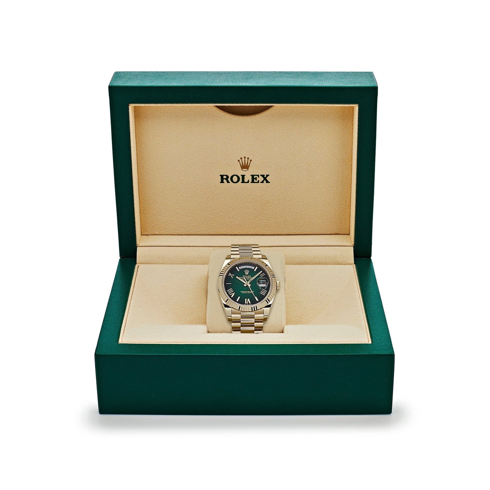 R01ex Day-Date 40 228238 Yellow Gold Green Ombre Roman Numeral Dial
