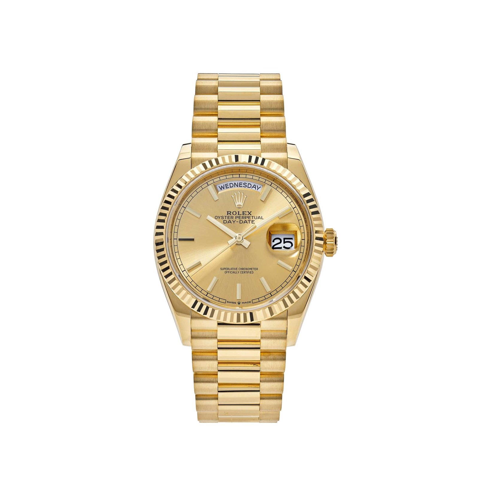 R01ex Day-Date 36 128238 Yellow Gold Champagne Dial