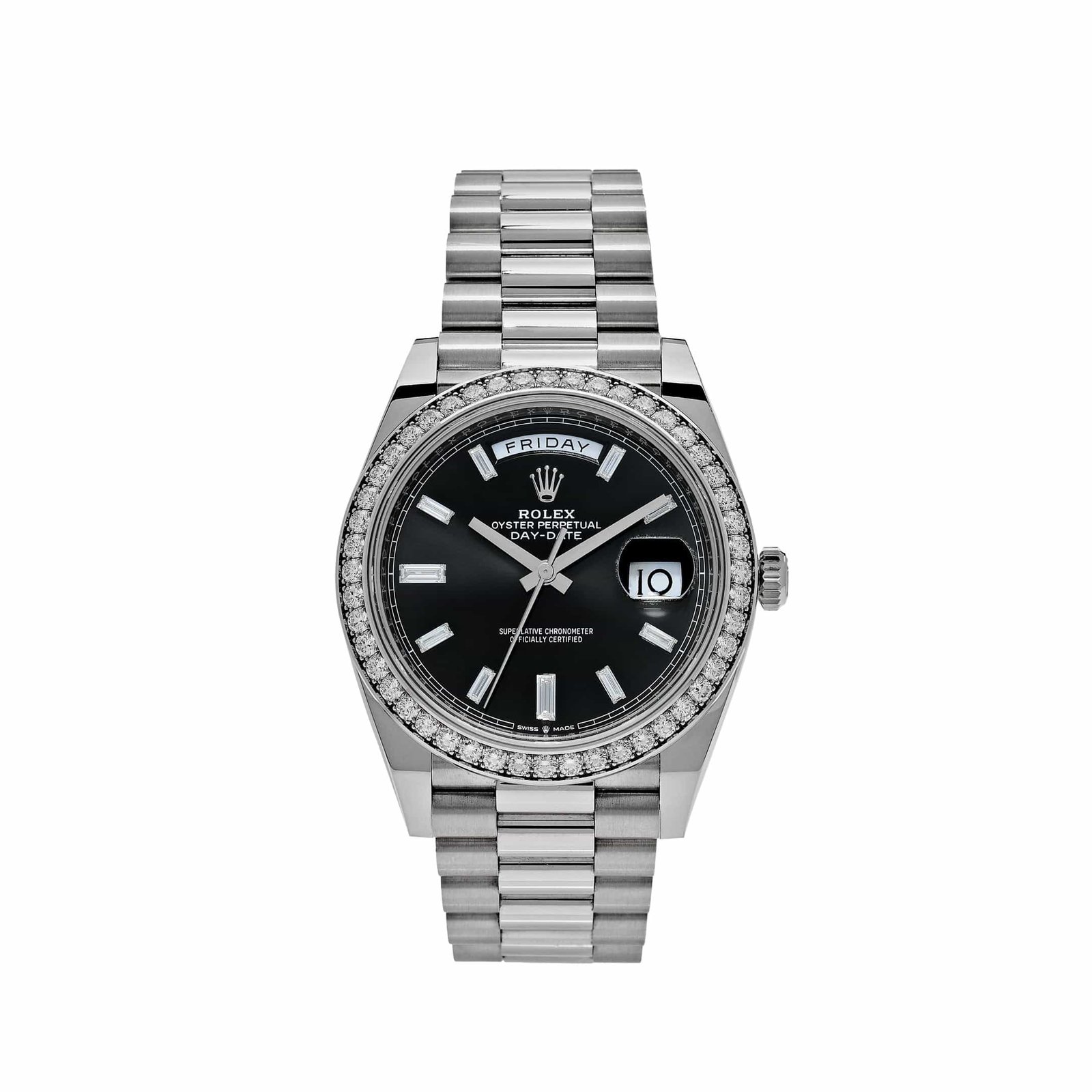 R01ex Day-Date 40 228349RBR White Gold Black Dial D1am0nd Bezel (2021)